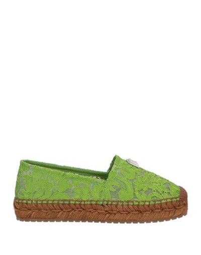 Dolce & Gabbana Woman Espadrilles Acid Green Size 7.5 Viscose, Cotton, Polyamide