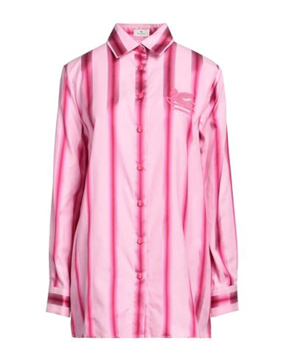Etro Oversized Embroidered Striped Cotton And Silk-blend Shirt In Pink