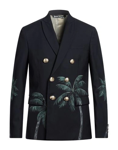Palm Angels Palms Classic Double Breasted Jacket In Blue