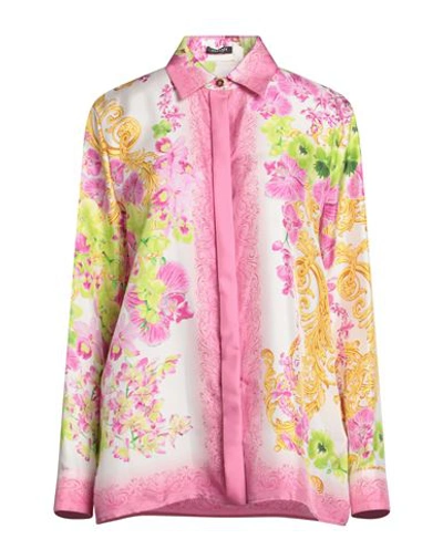 Versace Orchid Print Button-down Silk Blouse In White