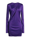 Versace Slash Ruched Long Sleeve Jersey Minidress In Purple