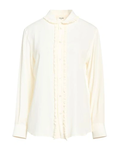 Celine Woman Shirt Ivory Size 6 Acetate, Silk In White