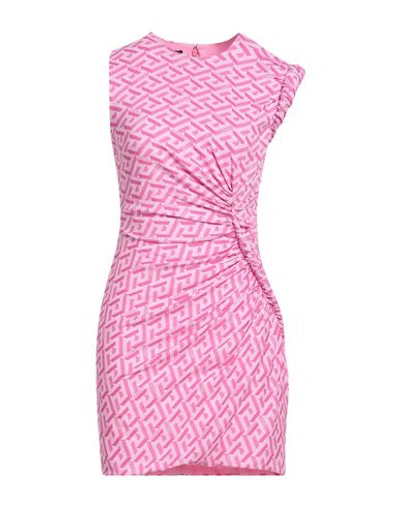 Versace La Greca Draped Mini Dress In Pink
