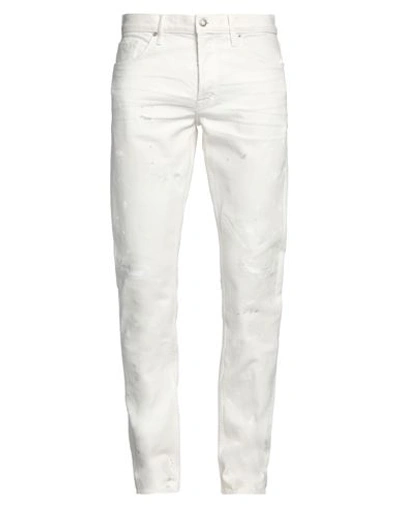 Tom Ford Man Jeans White Size 31 Cotton, Polyurethane, Calfskin