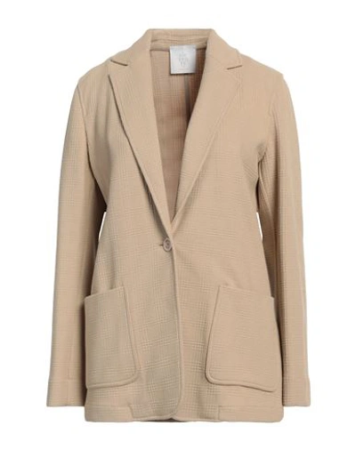 Eleventy Woman Blazer Sand Size 2 Cotton, Polyamide, Elastane In Beige