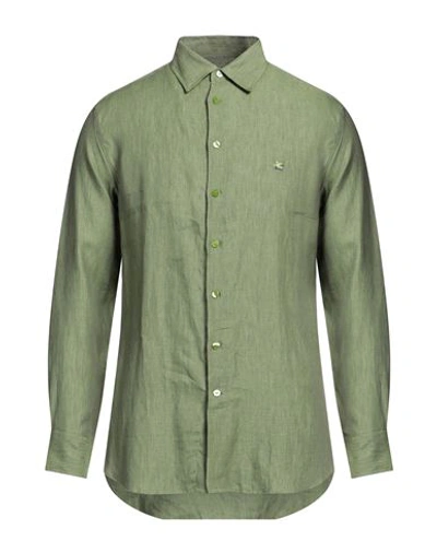 Etro Man Shirt Sage Green Size 16 Linen In Sage Green