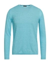 Rossopuro Man Sweater Turquoise Size 4 Linen, Cotton In Blue