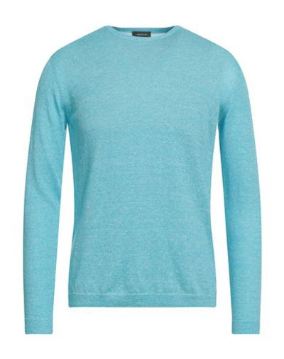 Rossopuro Man Sweater Turquoise Size 4 Linen, Cotton In Blue