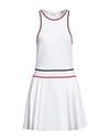 Celine Atheletic Short Sleeveless Dress With Red And Blu Profiles Pleated Skirt White In Viscose Woman In White