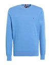 Tommy Hilfiger Man Sweater Azure Size L Cotton, Polyester In Blue