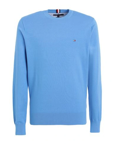 Tommy Hilfiger Man Sweater Azure Size L Cotton, Polyester In Blue