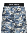 Palm Angels Shark-print Logo-waist Shorts In Blue
