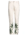 Palm Angels Man Pants Off White Size 30 Cotton, Soft Leather In Off White