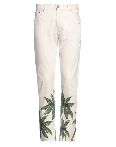 Palm Angels Man Pants Off White Size 34 Cotton, Soft Leather