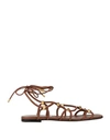 Valentino Rockstud Gladiator Leather Flat Sandals In Brown