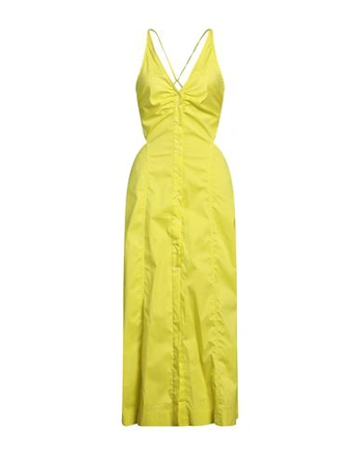 Ganni Woman Maxi Dress Acid Green Size 8/10 Cotton, Polyamide, Elastane