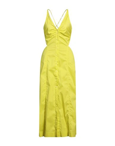 Ganni Woman Maxi Dress Acid Green Size 6 Cotton, Polyamide, Elastane