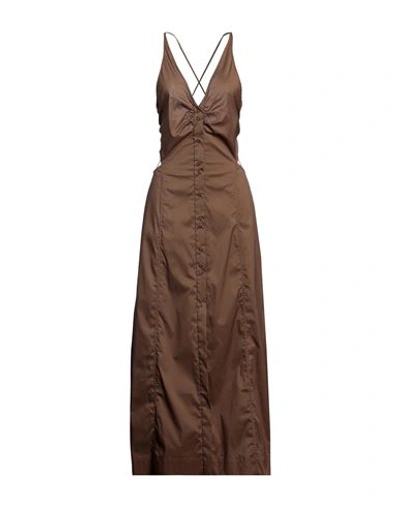 Ganni Woman Maxi Dress Brown Size 2 Cotton, Polyamide, Elastane