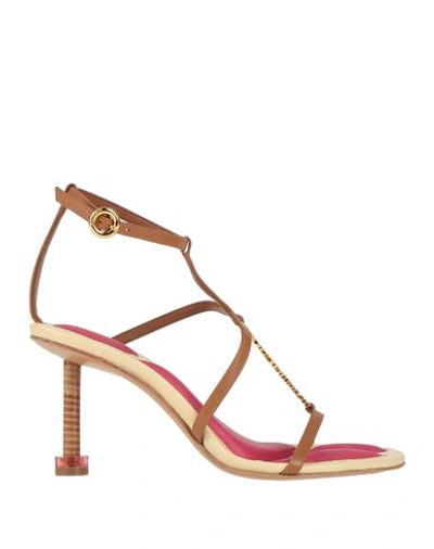 Jacquemus Woman Sandals Brown Size 11 Soft Leather