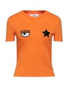 Chiara Ferragni Woman T-shirt Mandarin Size M Cotton In Orange