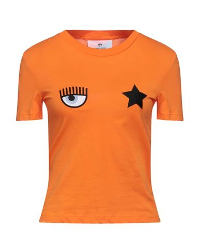 Chiara Ferragni Woman T-shirt Mandarin Size M Cotton In Orange