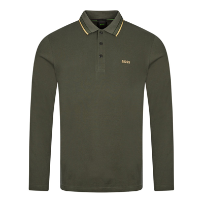 Hugo Boss Long Sleeve Plisy Polo Shirt In Open Green 379