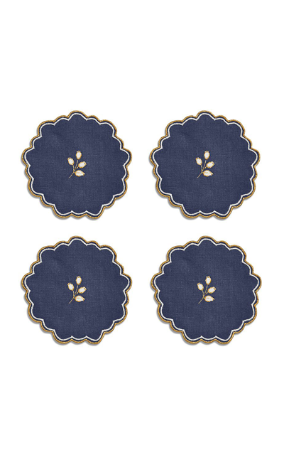 Tiffany & Co Set-of-four Valse Bleue Embroidered Linen Coasters In Navy