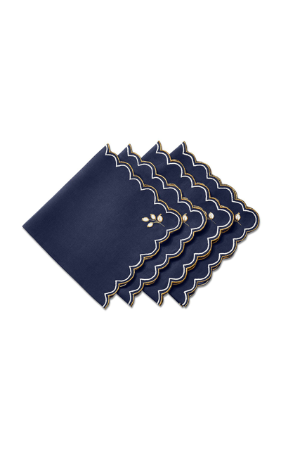 Tiffany & Co Set-of-four Valse Bleue Embroidered Linen Napkins In Navy