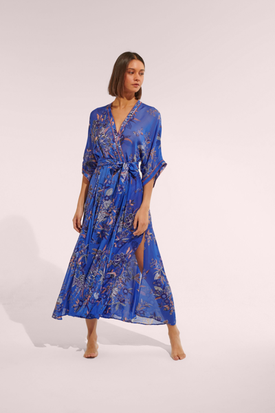 Poupette St Barth Adha Printed Wrap Dress In Blue Leo Forest