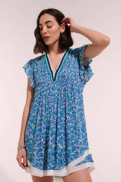 Poupette St Barth Sasha Floral Print Mini Dress In Blue Net