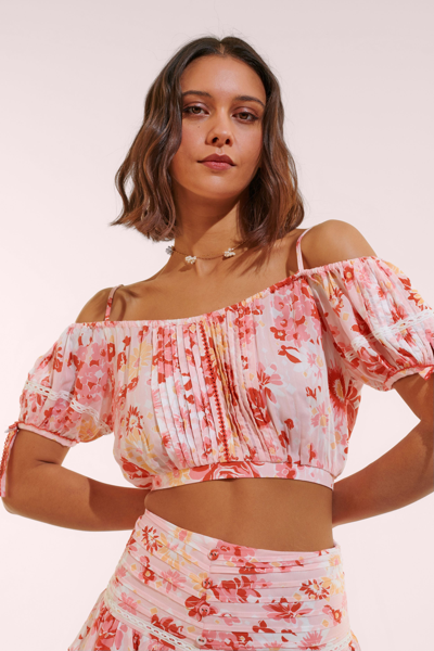 Poupette St Barth Bonny Floral Pleated Crop Top In Pink 90's