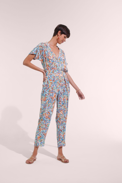 Poupette St Barth Long Jumpsuit Becky In Aqua Shadow