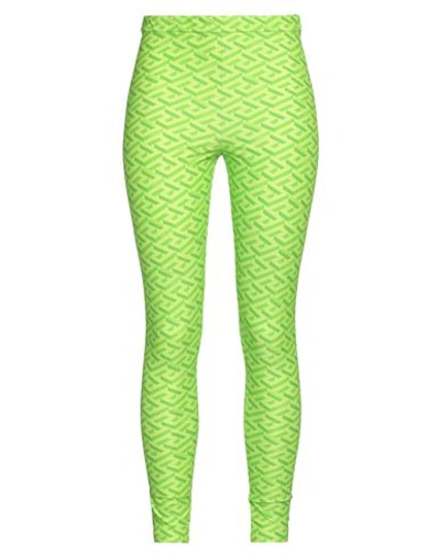 Versace Woman Leggings Acid Green Size 6 Polyamide, Elastane