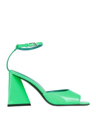 Attico The  Woman Sandals Green Size 7.5 Textile Fibers, Soft Leather