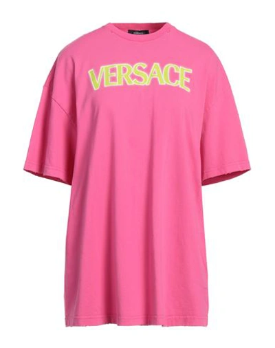 Versace Woman T-shirt Fuchsia Size 6 Cotton, Elastane In Pink