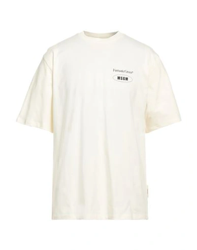 Msgm Man T-shirt Cream Size Xl Cotton In White