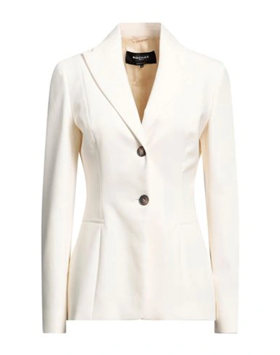 Rochas Woman Blazer Ivory Size 6 Cotton, Elastane In White