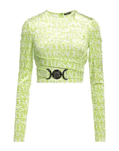 Versace Woman Top Lime Green Size 8 Polyester, Elastane