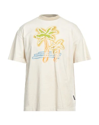 Palm Angels Man T-shirt Beige Size Xl Cotton, Polyester