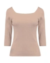 FENDI FENDI WOMAN SWEATER SAND SIZE 8 COTTON, POLYAMIDE, ELASTANE