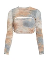 Off-white Slash Cutout Tie-dye Smocked Crop Top In Beige