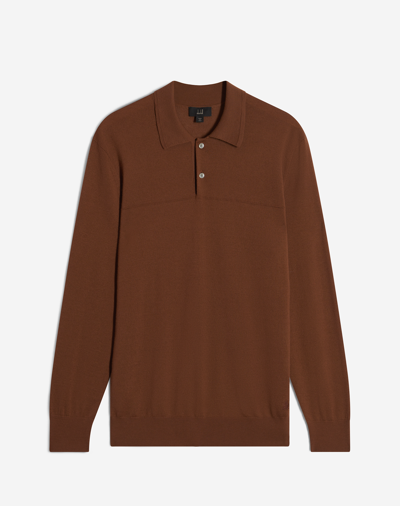 Dunhill Raised Line Cashmere Long Sleeve Polo In Brown