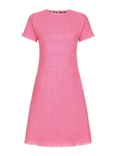 Dolce & Gabbana Tweed Mini Dress In Pink
