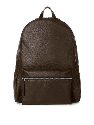 Orciani Micron Leather Backpack In Brown