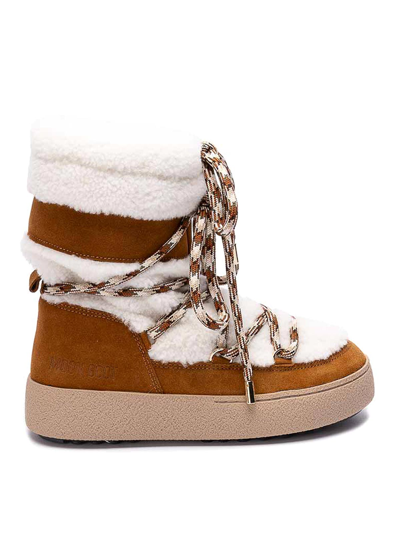 Moon Boot Track Suede Shearling Lace-up Snow Boots In White