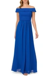 ADRIANNA PAPELL OFF THE SHOULDER CREPE CHIFFON GOWN