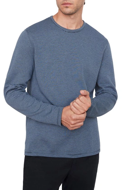 Vince Double Face Feeder Stripe Crewneck Shirt In Colony Blue/ H White
