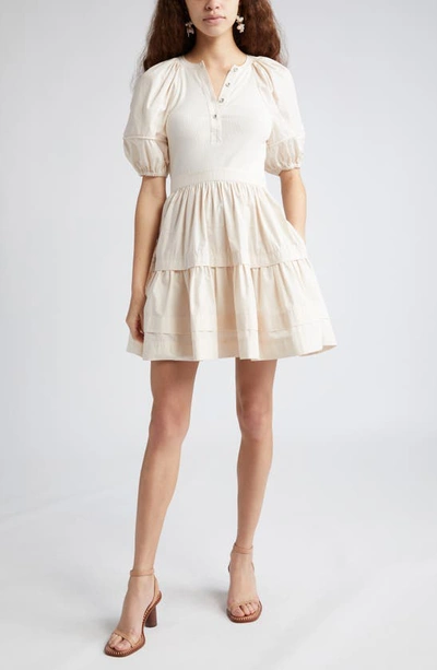 Ulla Johnson Amelia Rib-knit & Poplin Mini Dress In Ivory | ModeSens