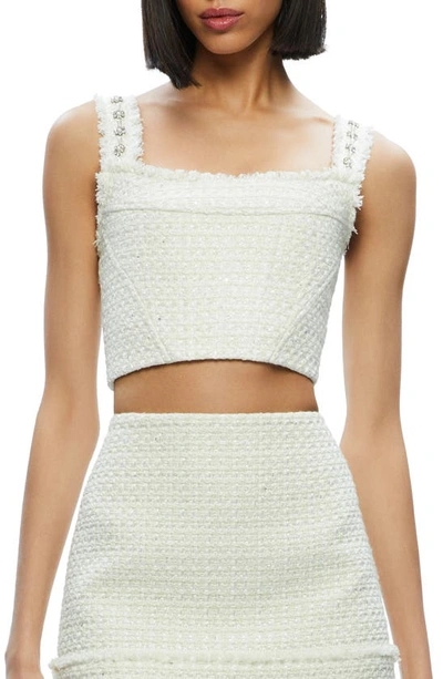 Alice And Olivia Vicenta Embellished Structured Corset In Off White Multi