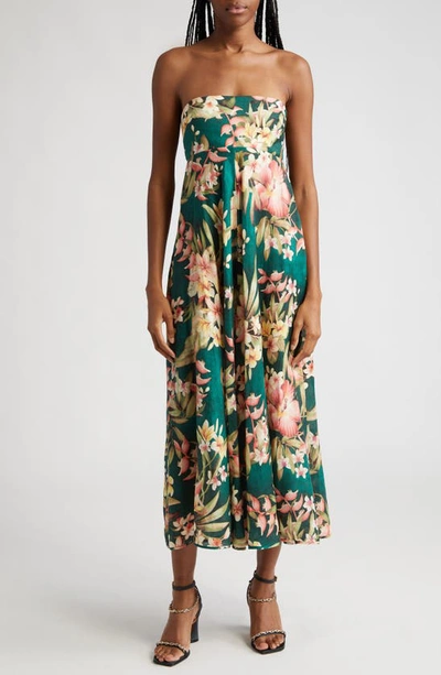 Zimmermann Lexi Floral-printed Linen Midi Dress In Green